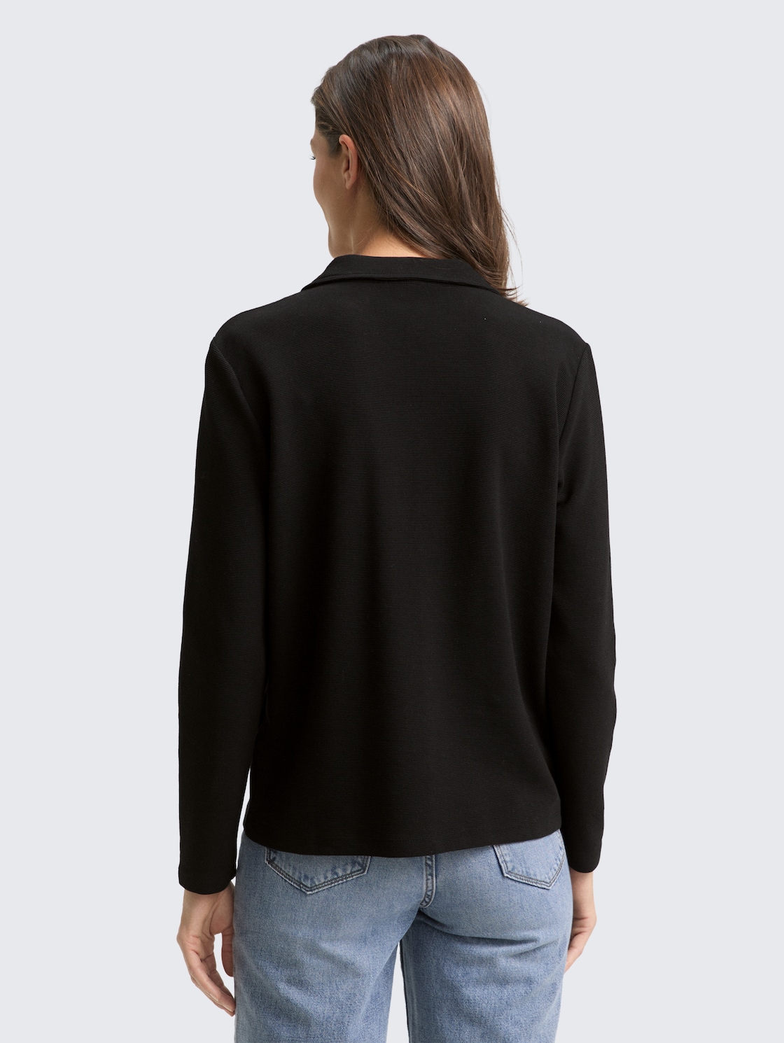 Thumbnail - TOM TAILOR Damen Langarmshirt mit Polokragen, schwarz, Uni, Gr. XXL