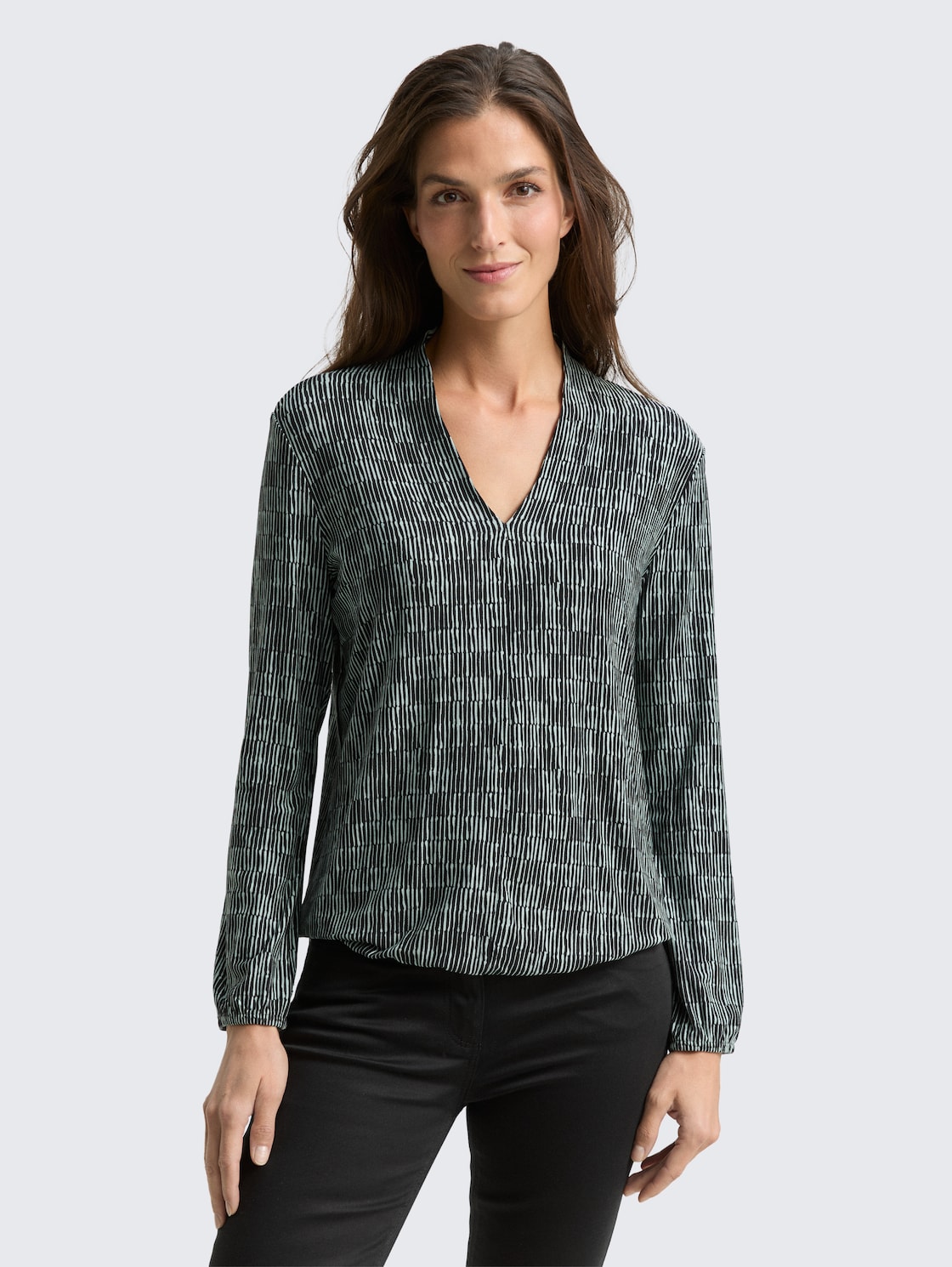 Thumbnail - TOM TAILOR Damen Langarmshirt mit Muster, grün, Gemustert, Gr. M