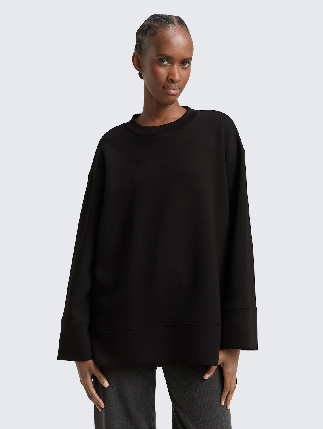 Thumbnail - TOM TAILOR DENIM Damen Oversize Scuba Sweatshirt, schwarz, Uni, Gr. L