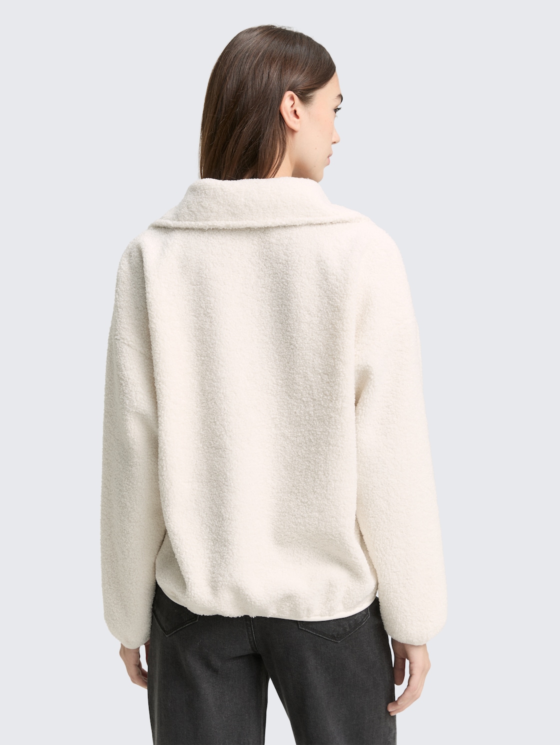 Thumbnail - TOM TAILOR DENIM Damen Loose Fit Teddy Sweatshirt, weiß, Uni, Gr. S