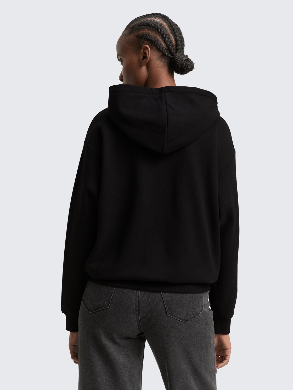 Thumbnail - TOM TAILOR DENIM Damen Oversize Hoodie Sweatshirt mit Glitzer-Applikation, schwarz, Uni, Gr. M