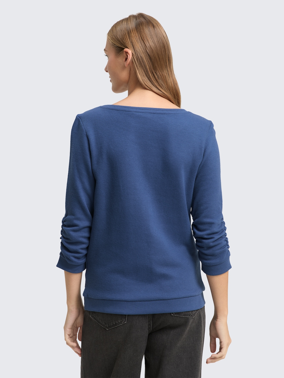 Thumbnail - TOM TAILOR DENIM Damen Fitted Sweatshirt mit Raffungen, blau, Uni, Gr. XXL