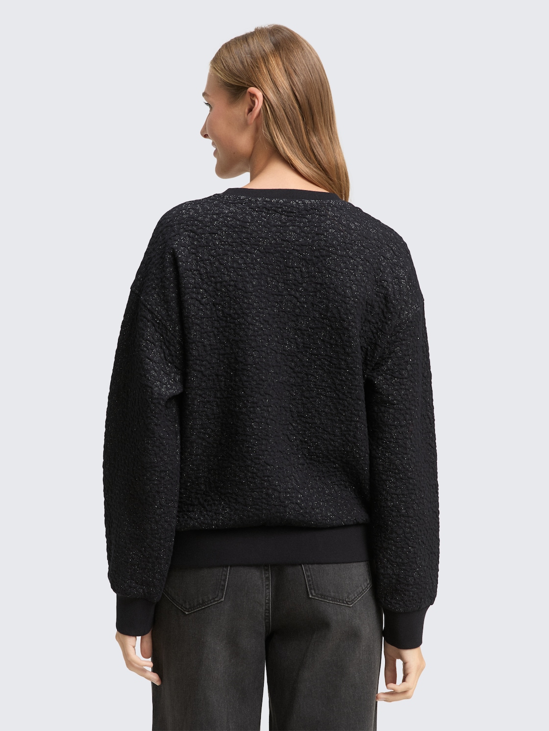 Thumbnail - TOM TAILOR DENIM Damen Sweatshirt mit Glitzer-Effekt, schwarz, Uni, Gr. L