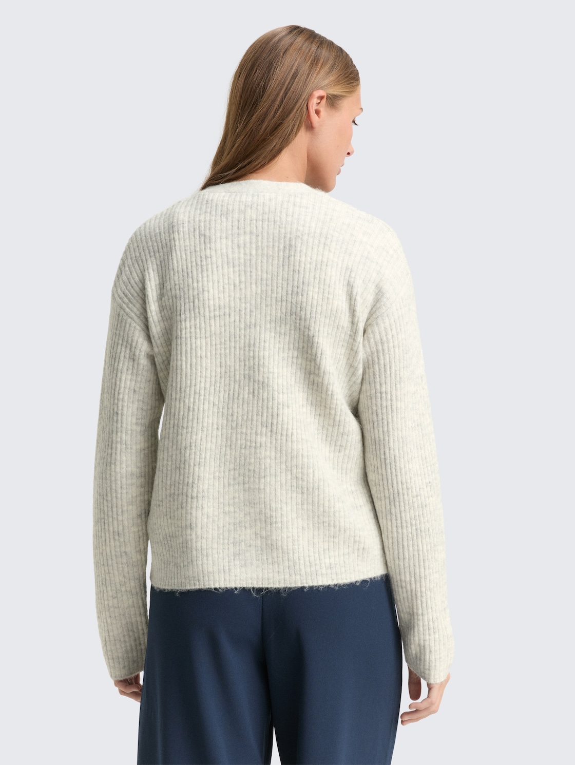 Thumbnail - TOM TAILOR DENIM Damen Cosy Cardigan mit Rundhalsausschnitt, weiß, Meliert, Gr. M