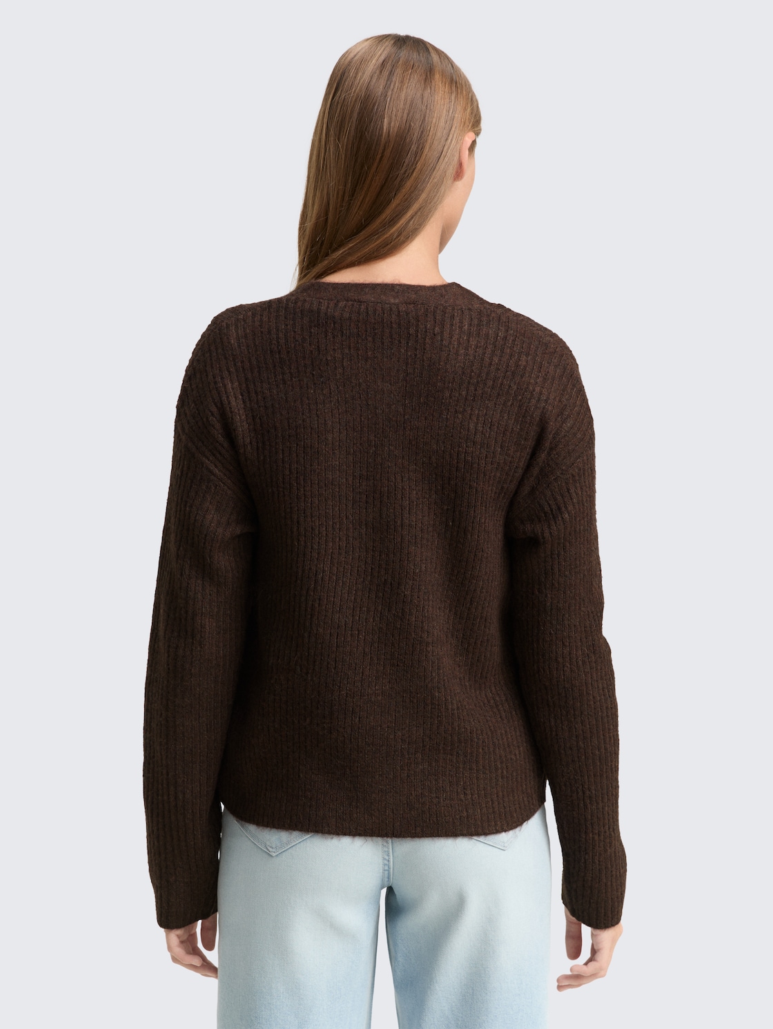 Thumbnail - TOM TAILOR DENIM Damen Cosy Cardigan mit Rundhalsausschnitt, braun, Meliert, Gr. XL