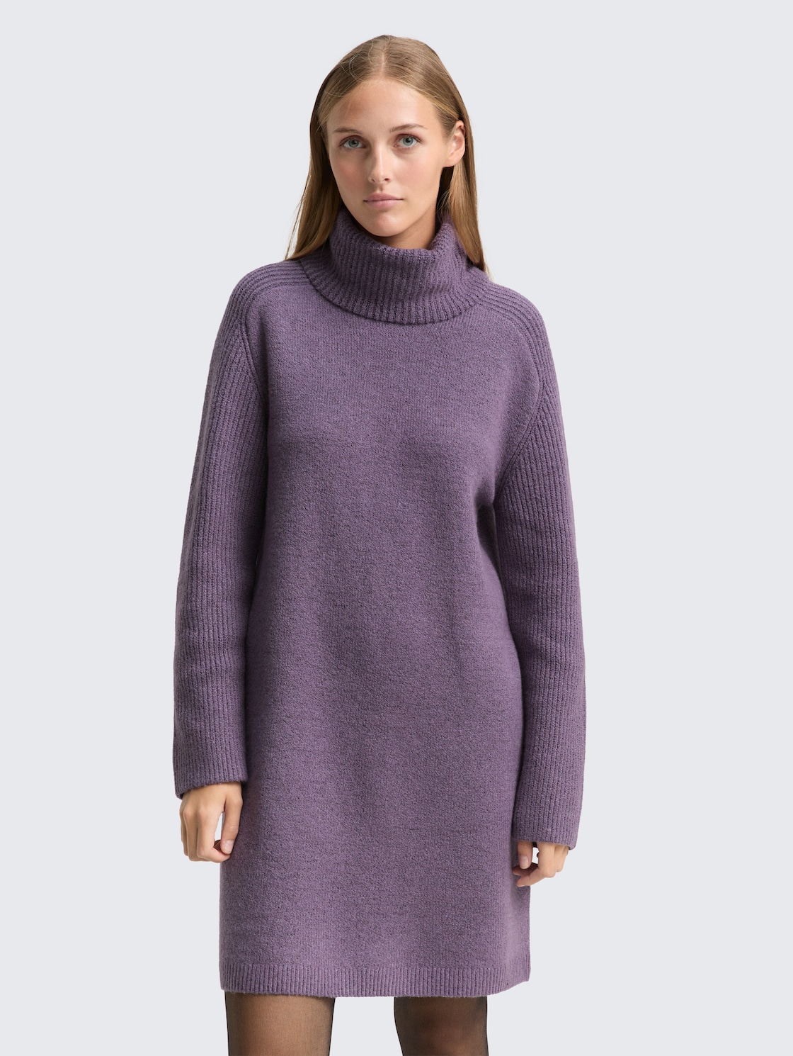 Thumbnail - TOM TAILOR DENIM Damen Mini-Kleid mit Rollkragen, lila, Meliert, Gr. XXL