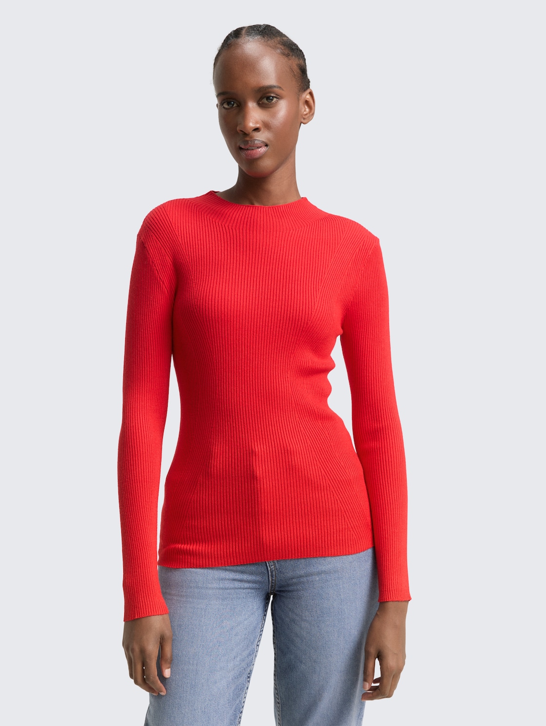 Thumbnail - TOM TAILOR DENIM Damen Tight Fit Strickpullover, rot, Uni, Gr. L