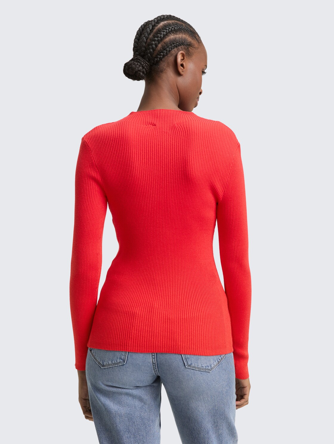 Thumbnail - TOM TAILOR DENIM Damen Tight Fit Strickpullover, rot, Uni, Gr. L
