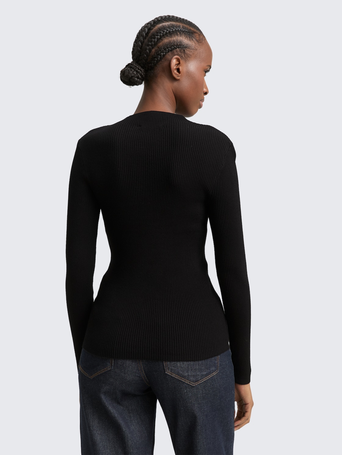 Thumbnail - TOM TAILOR DENIM Damen Tight Fit Strickpullover, schwarz, Uni, Gr. L