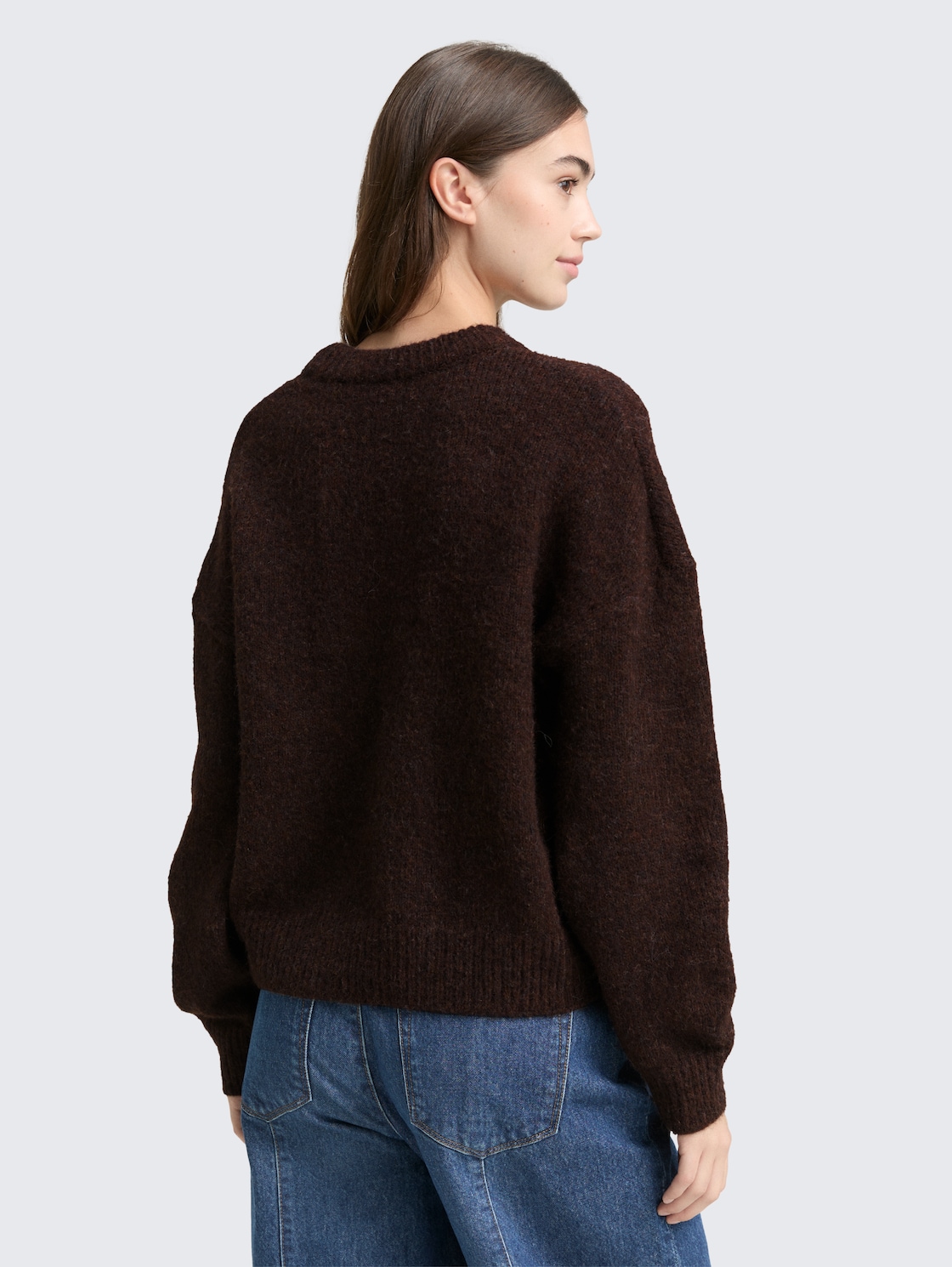 Thumbnail - TOM TAILOR DENIM Damen Oversize Strickpullover, braun, Meliert, Gr. S