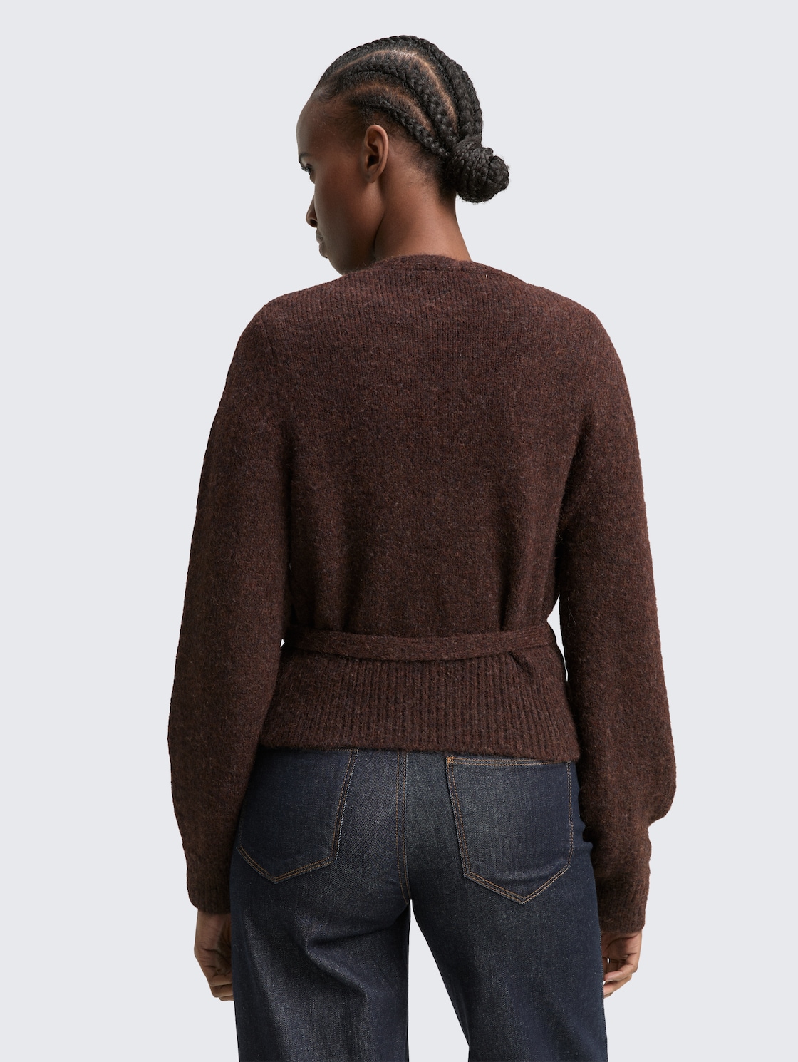 Thumbnail - TOM TAILOR DENIM Damen Relaxed Fit Wrap Cardigan, braun, Meliert, Gr. S