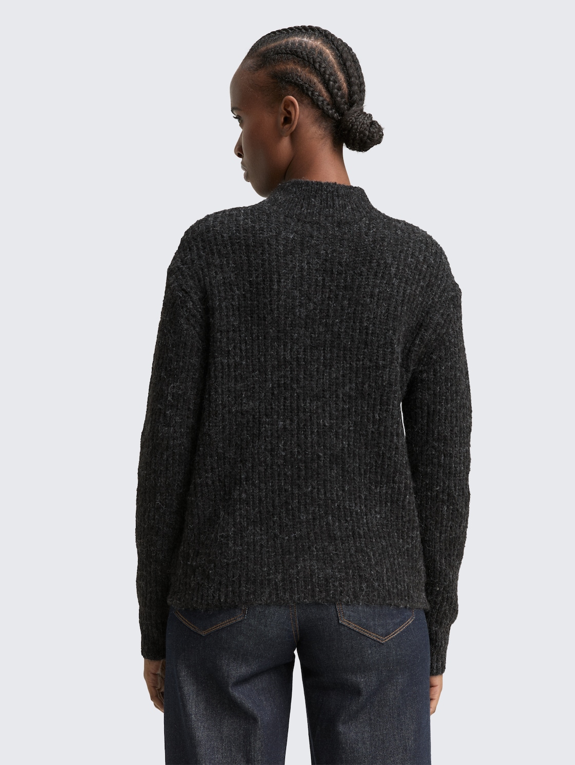 Thumbnail - TOM TAILOR DENIM Damen Relaxed Fit Strickpullover mit Stehkragen, grau, Meliert, Gr. S