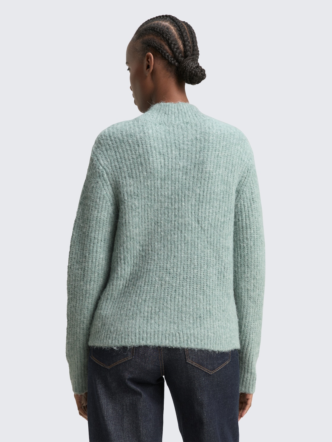 Thumbnail - TOM TAILOR DENIM Damen Relaxed Fit Strickpullover mit Stehkragen, blau, Meliert, Gr. XL