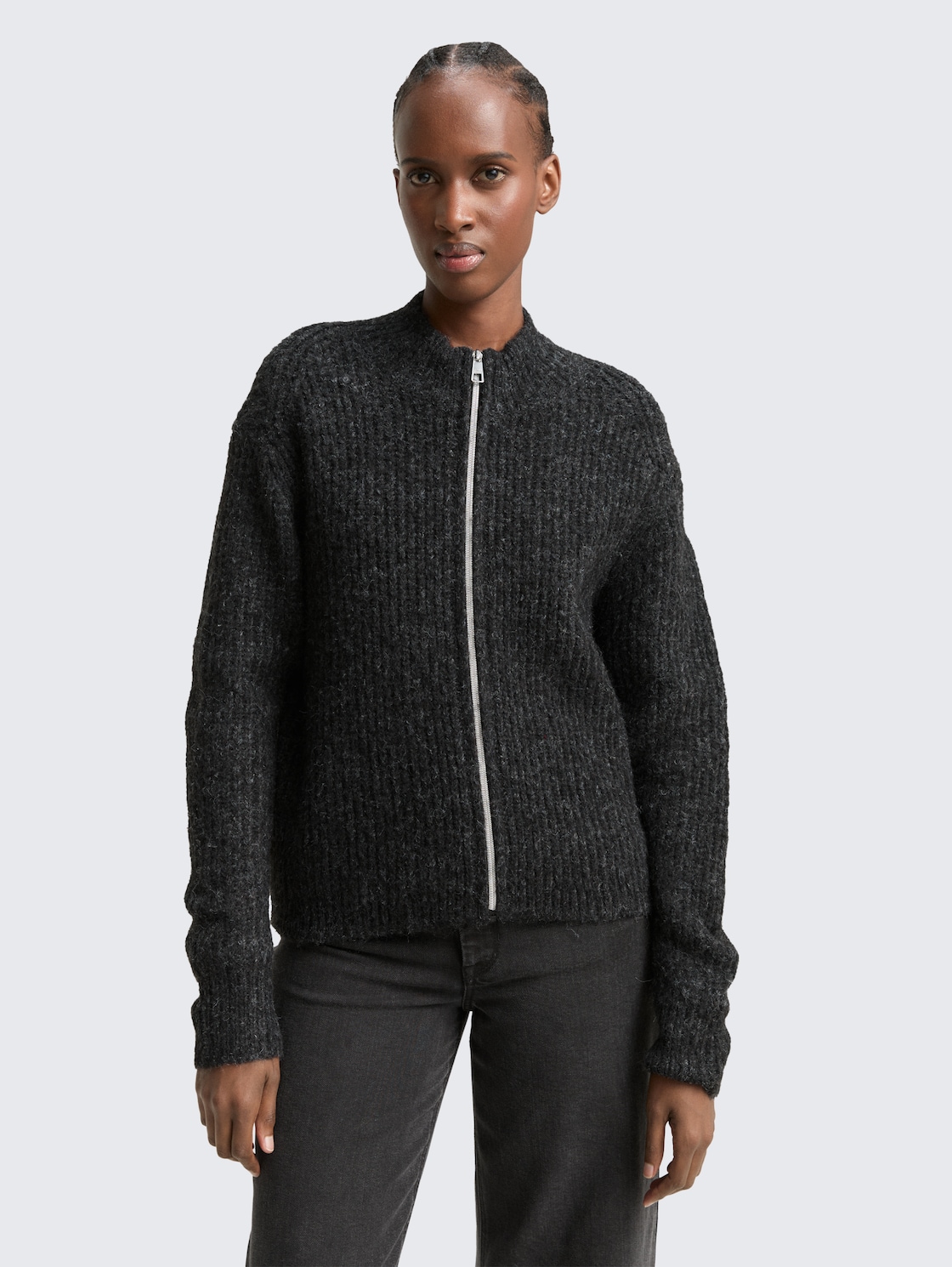 Thumbnail - TOM TAILOR DENIM Damen Cardigan mit Reißverschluss, grau, Meliert, Gr. S