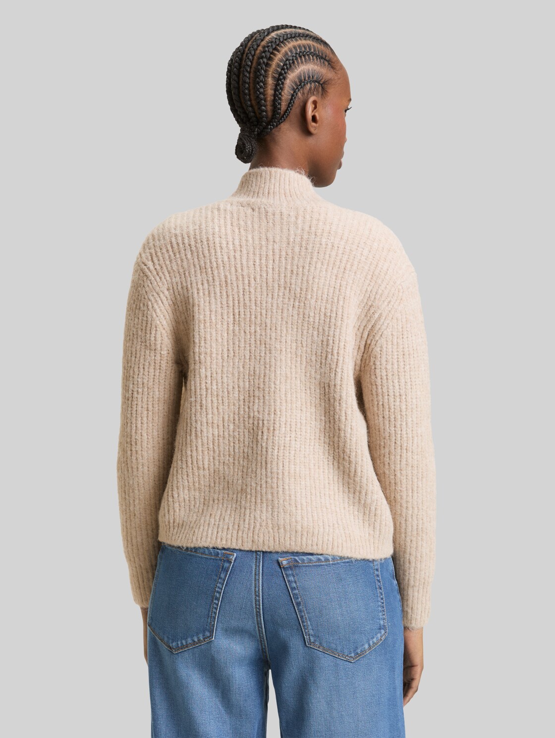  Tom Tailor Denim Damen Cardigan Mit Reißverschluss, Beige, Meliert, Gr. Xl 