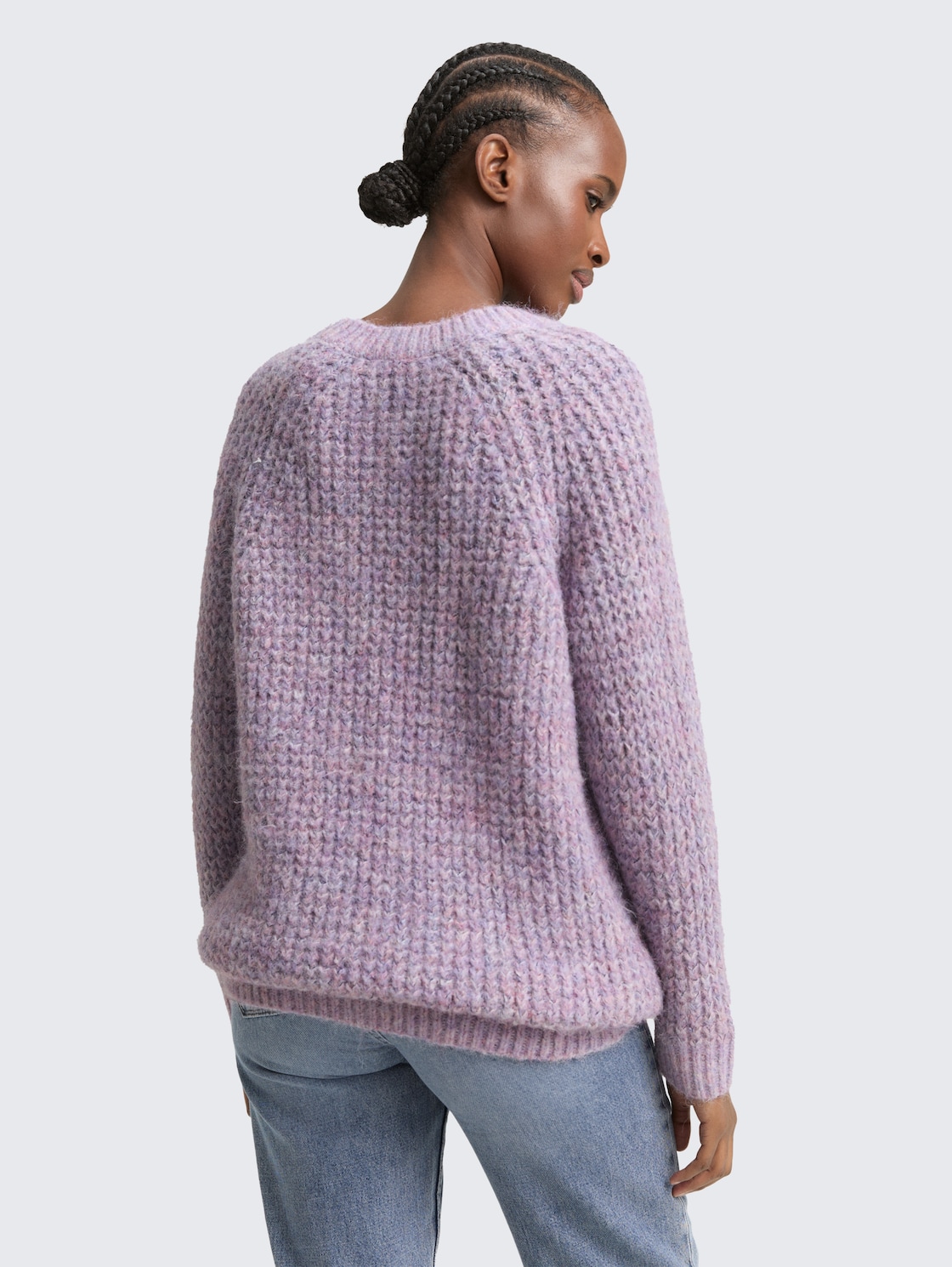 Thumbnail - TOM TAILOR DENIM Damen Longstyle Strickpullover mit Wollanteil, lila, Meliert, Gr. XXL
