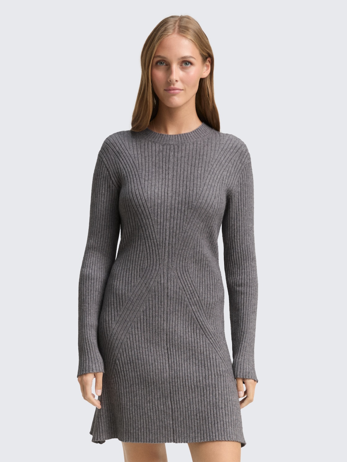 Thumbnail - TOM TAILOR DENIM Damen Fitted Mini-Kleid aus Rippstrick, bunt, Meliert, Gr. XXL