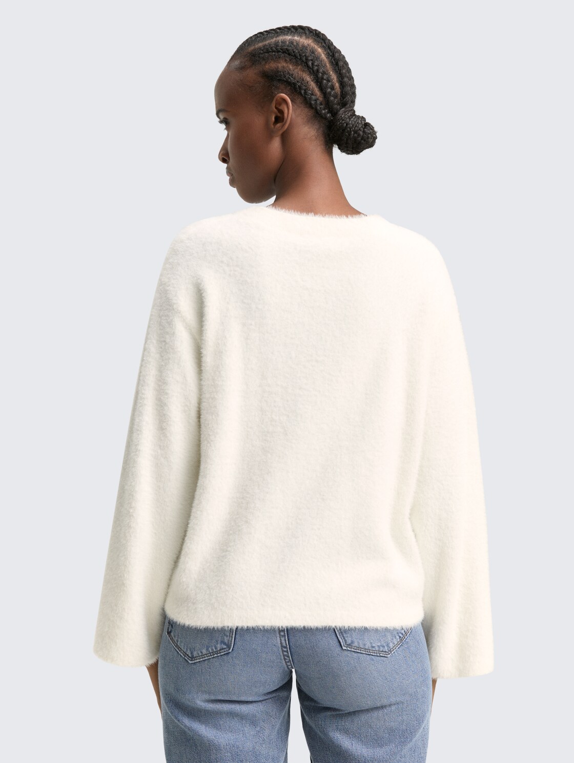 Thumbnail - TOM TAILOR DENIM Damen Strickpullover aus Federgarn, weiß, Uni, Gr. XL