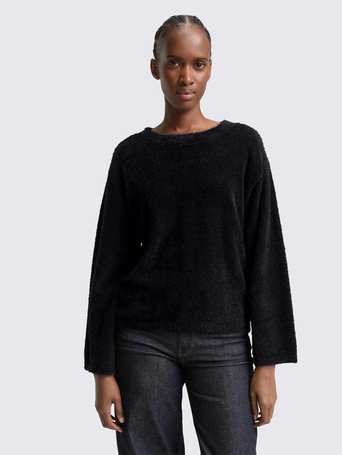 Thumbnail - TOM TAILOR DENIM Damen Strickpullover aus Federgarn, schwarz, Uni, Gr. XL