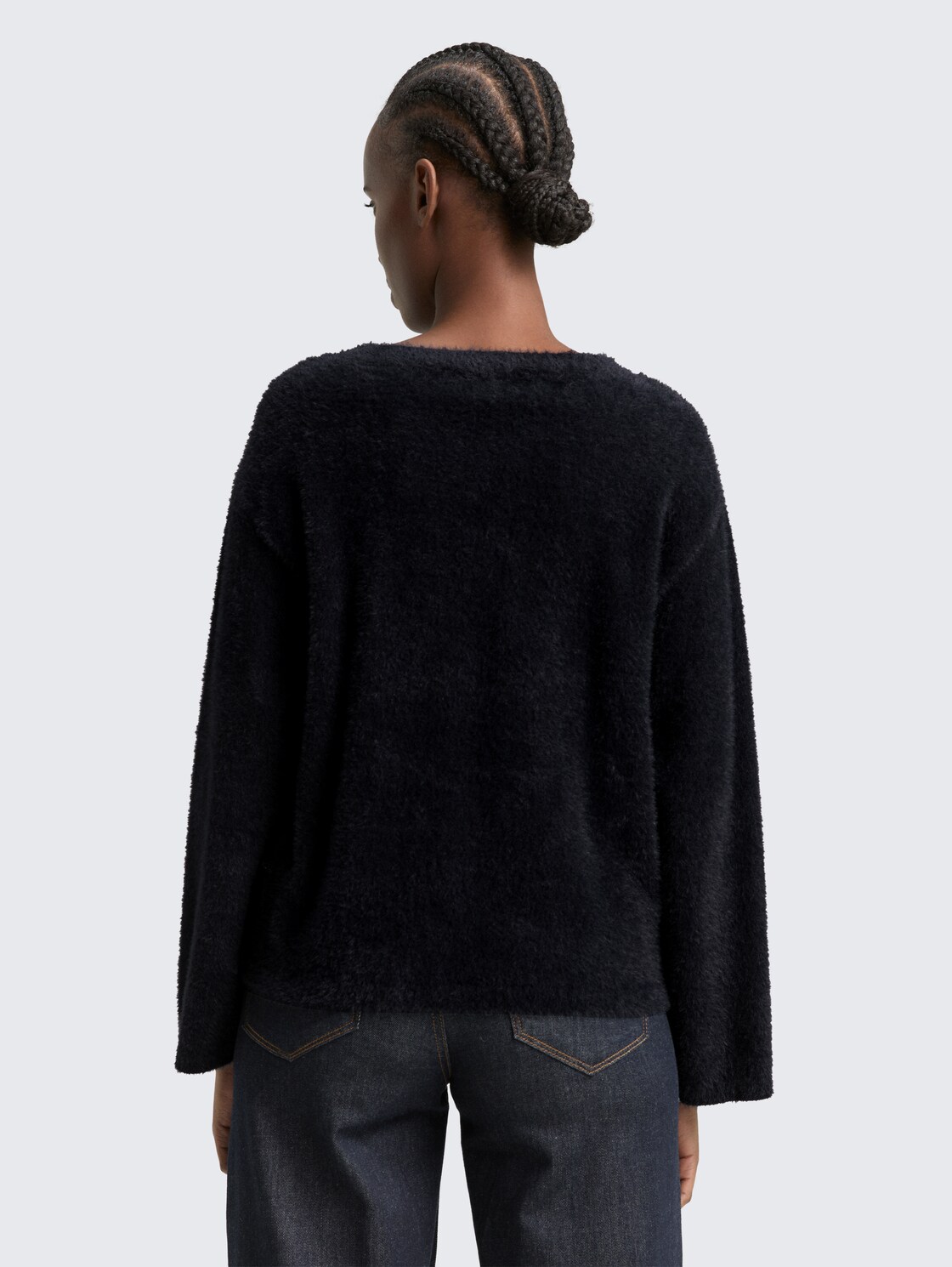 Thumbnail - TOM TAILOR DENIM Damen Strickpullover aus Federgarn, schwarz, Uni, Gr. XL
