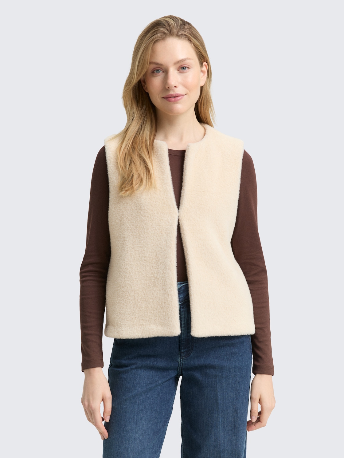 Thumbnail - TOM TAILOR Damen Teddy Weste mit Taschen, braun, Uni, Gr. XS