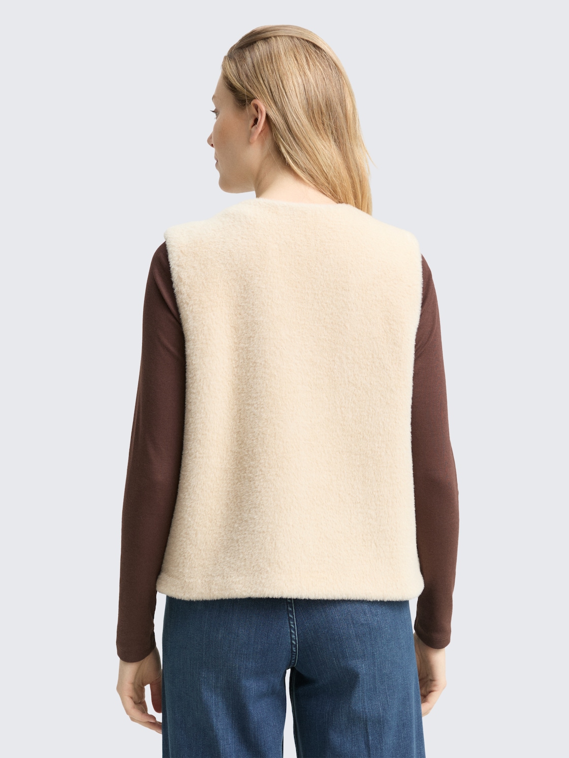 Thumbnail - TOM TAILOR Damen Teddy Weste mit Taschen, braun, Uni, Gr. XS