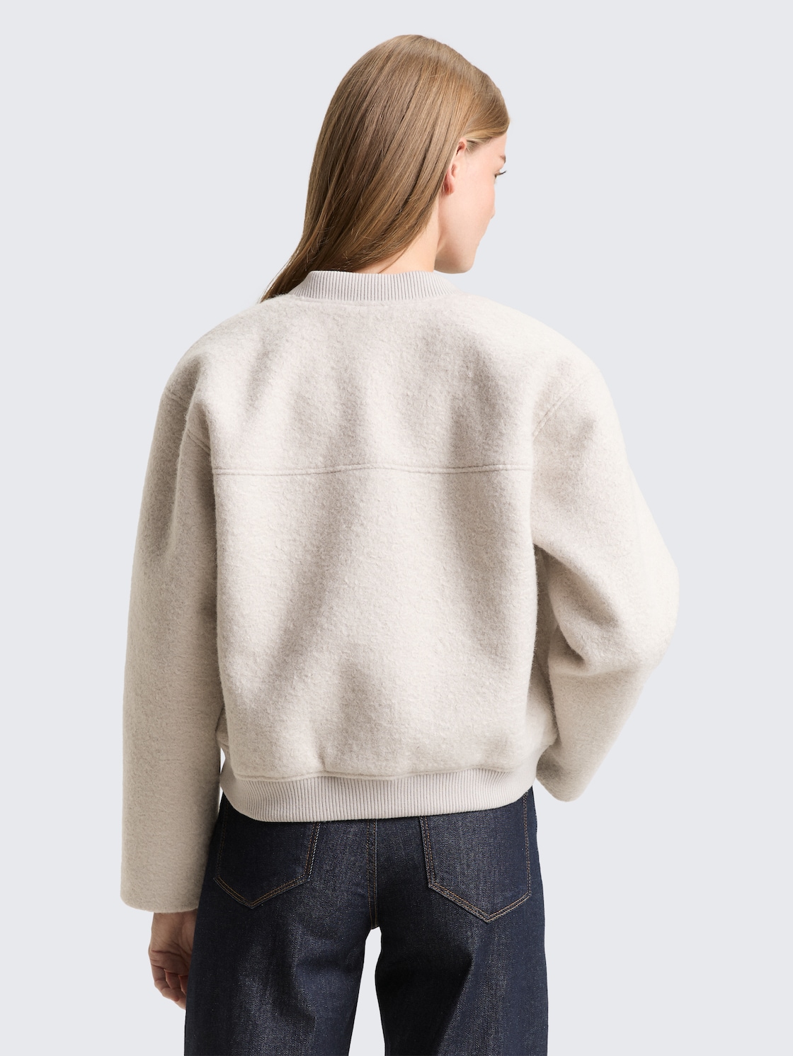 Thumbnail - TOM TAILOR DENIM Damen Bouclé Bomberjacke, grau, Uni, Gr. XL