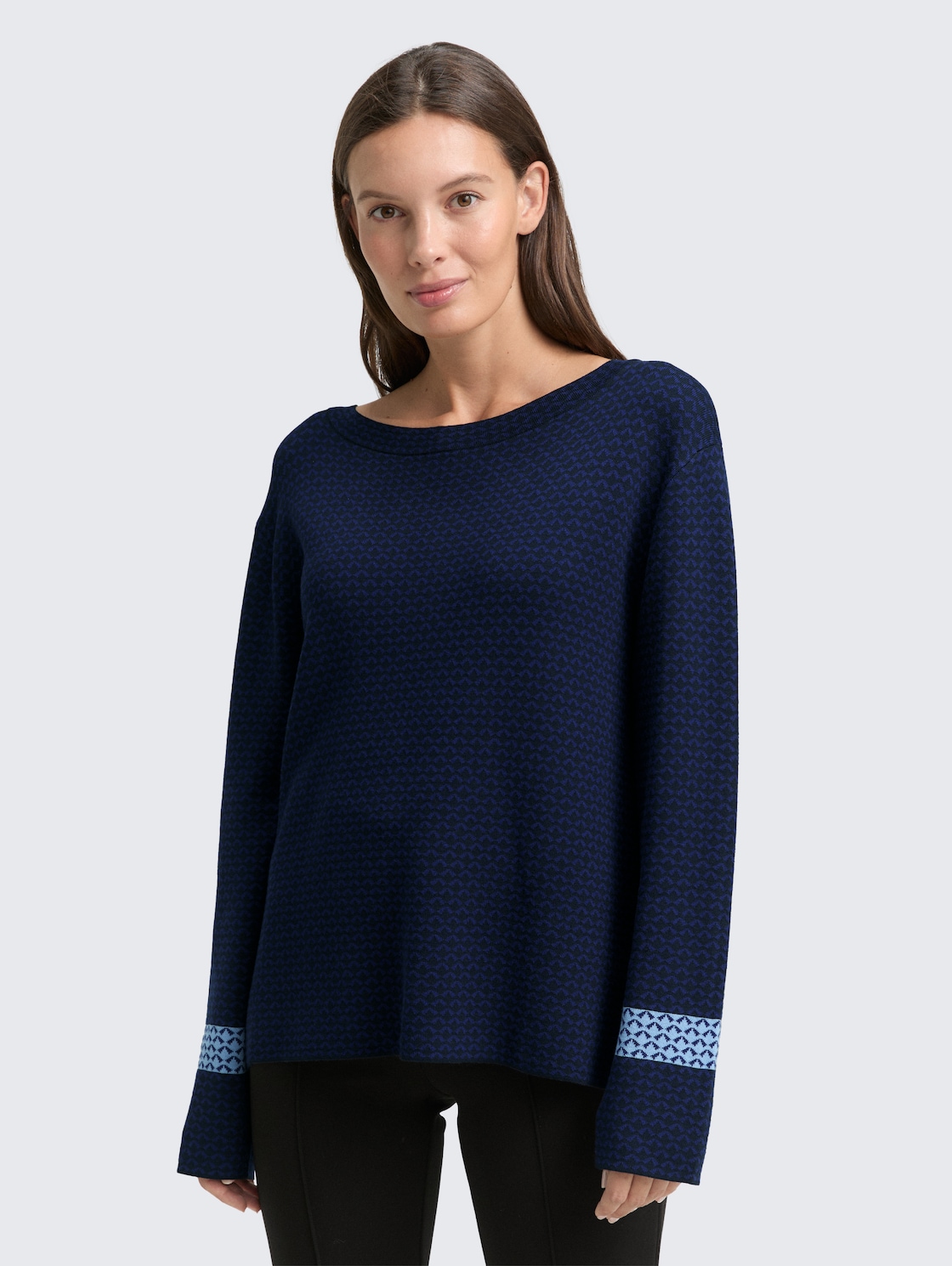 Thumbnail - TOM TAILOR Damen Loose Fit Jacquard Strickpullover, blau, Gemustert, Gr. S