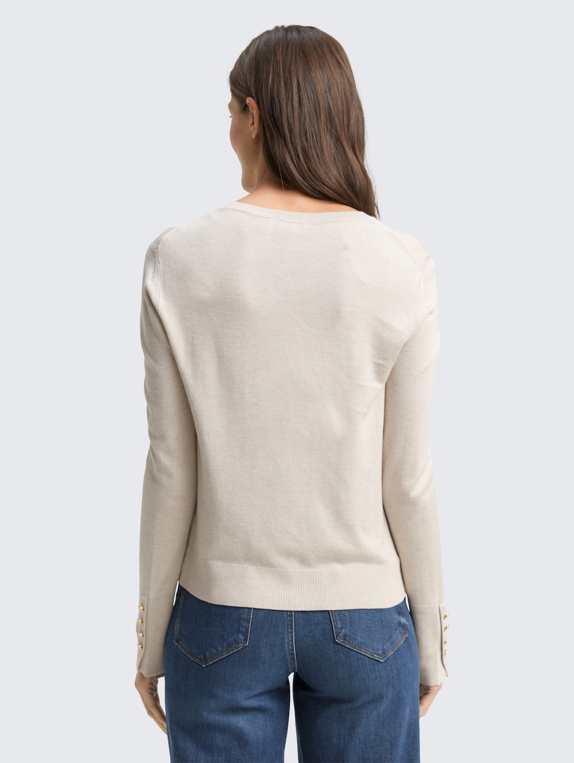 Thumbnail - TOM TAILOR Damen Strickpullover mit Knopf-Details, beige, Meliert, Gr. L