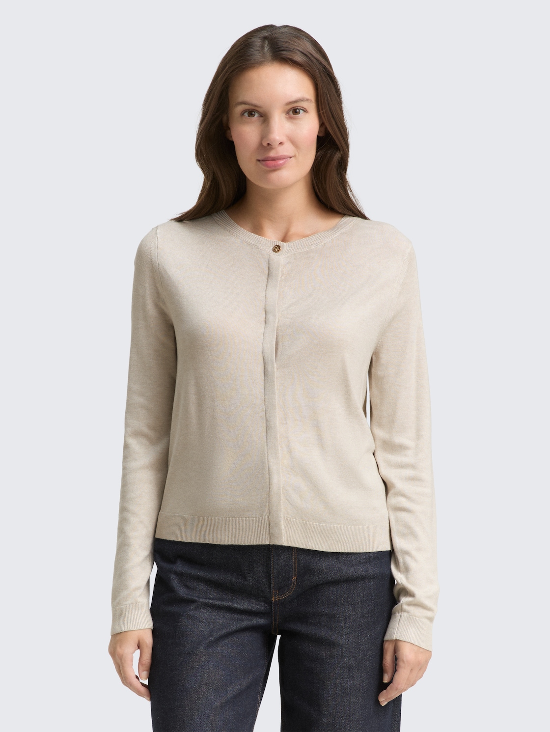 Thumbnail - TOM TAILOR Damen Cardigan mit verdeckter Knopfleiste, beige, Meliert, Gr. XL