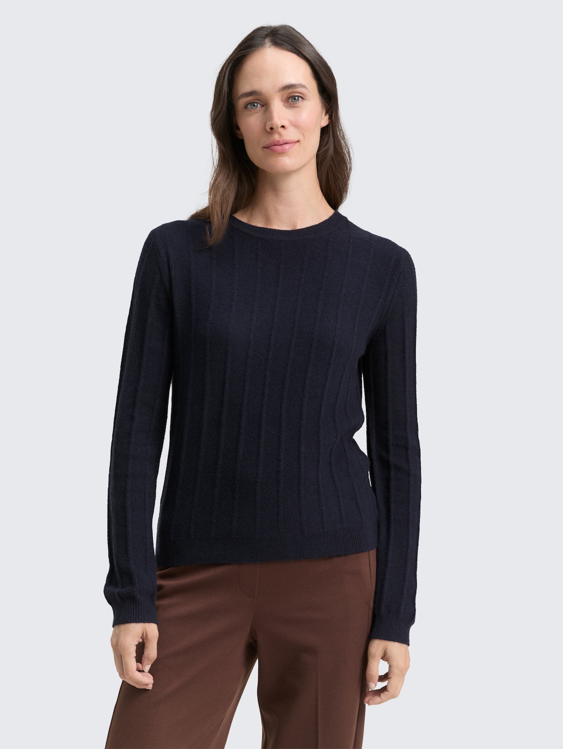 Thumbnail - TOM TAILOR Damen Rib Strickpullover mit Wollanteil, blau, Uni, Gr. M