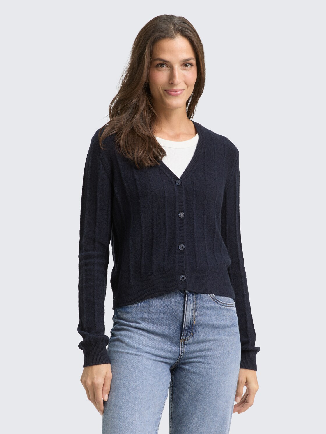 Thumbnail - TOM TAILOR Damen Rib Cardigan mit Wollanteil, blau, Uni, Gr. XXXL