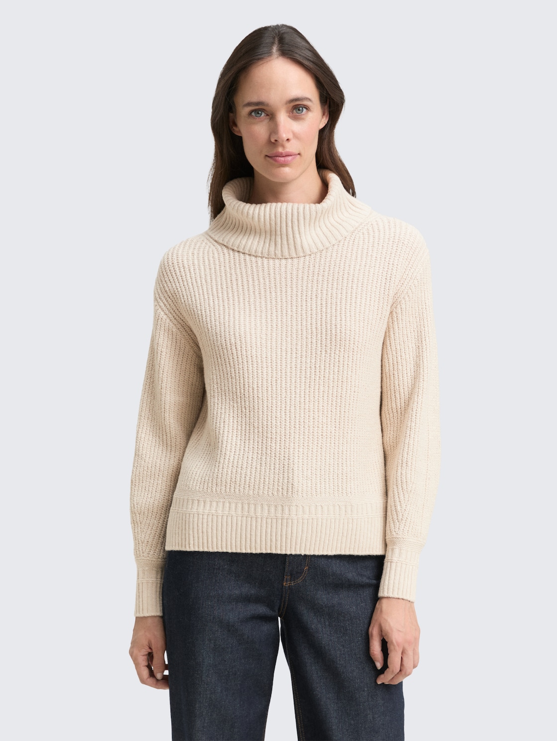 Thumbnail - TOM TAILOR Damen Loose Fit Rollkragenpullover, beige, Meliert, Gr. XS