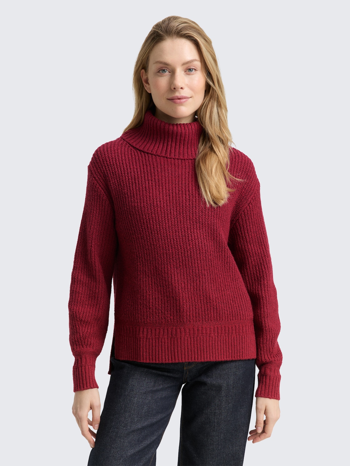 Thumbnail - TOM TAILOR Damen Loose Fit Rollkragenpullover, rot, Meliert, Gr. XXXL