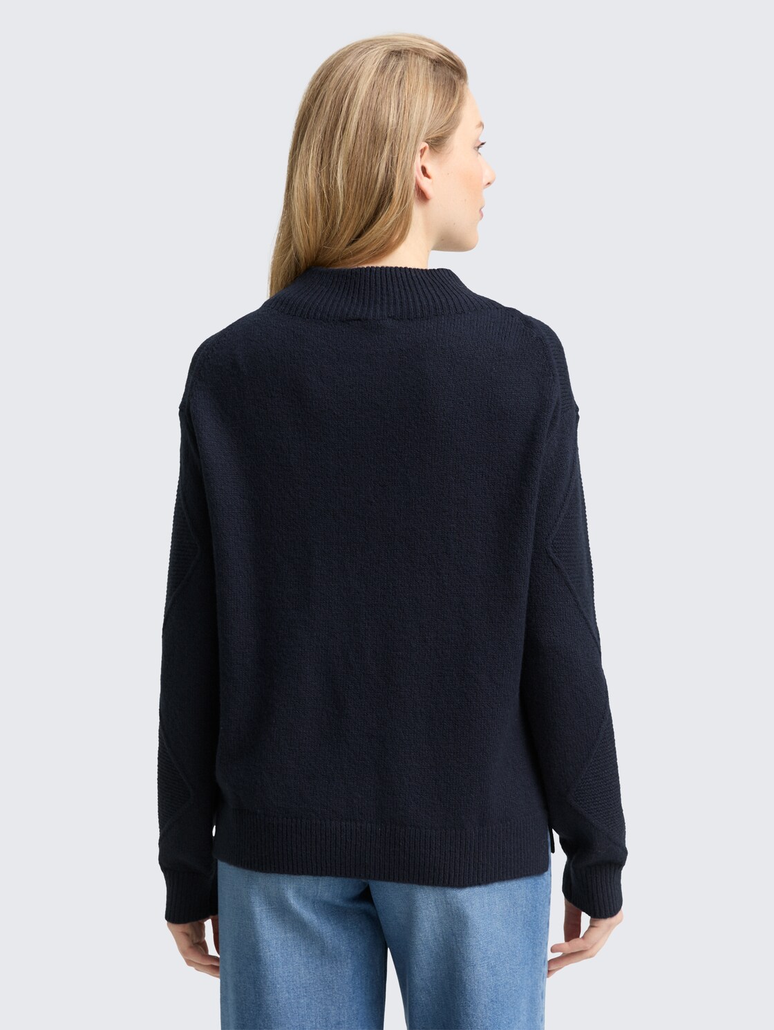 Thumbnail - TOM TAILOR Damen Loose Fit Strickpullover mit Stehkragen, blau, Uni, Gr. L