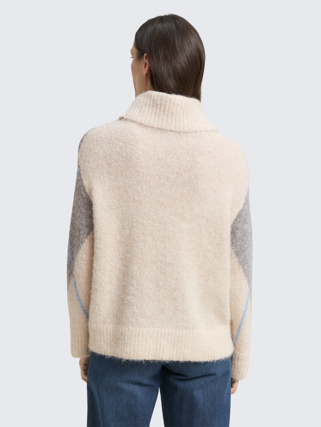 Thumbnail - TOM TAILOR Damen Oversize Rollkragenpullover mit Wollanteil, beige, Gemustert, Gr. S