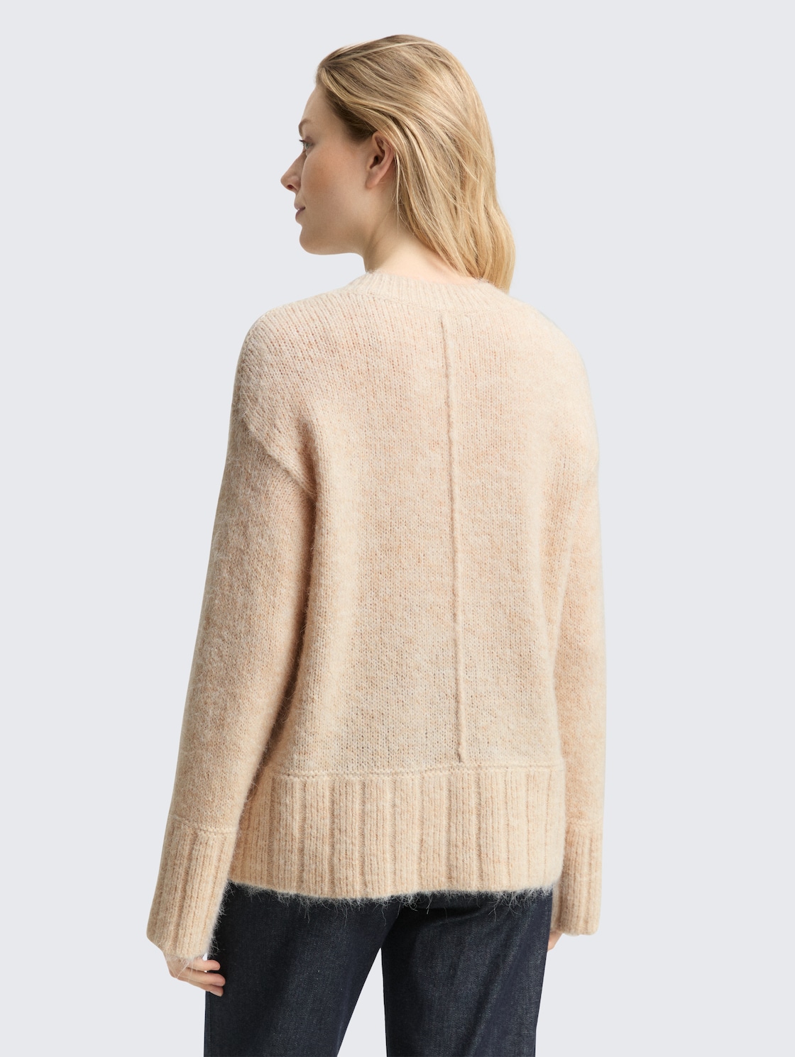 Thumbnail - TOM TAILOR Damen Oversize Strickpullover mit Wollanteil, beige, Meliert, Gr. S