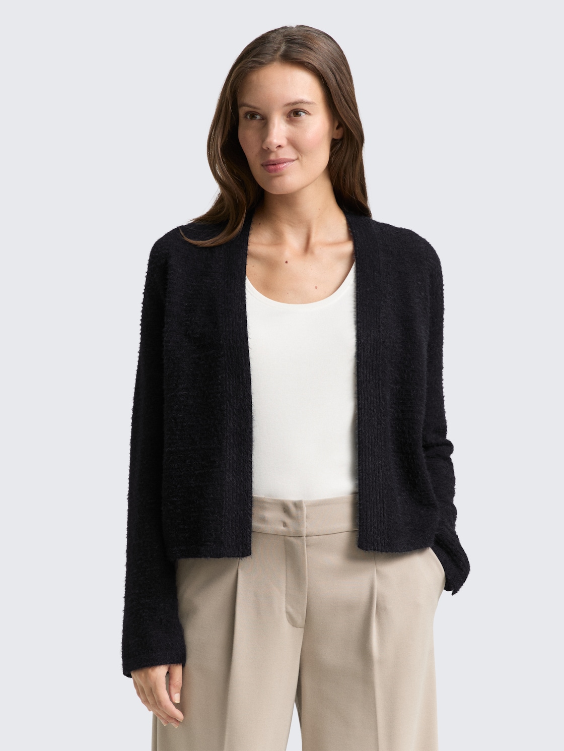 Thumbnail - TOM TAILOR Damen Cardigan aus Federgarn, schwarz, Uni, Gr. XL