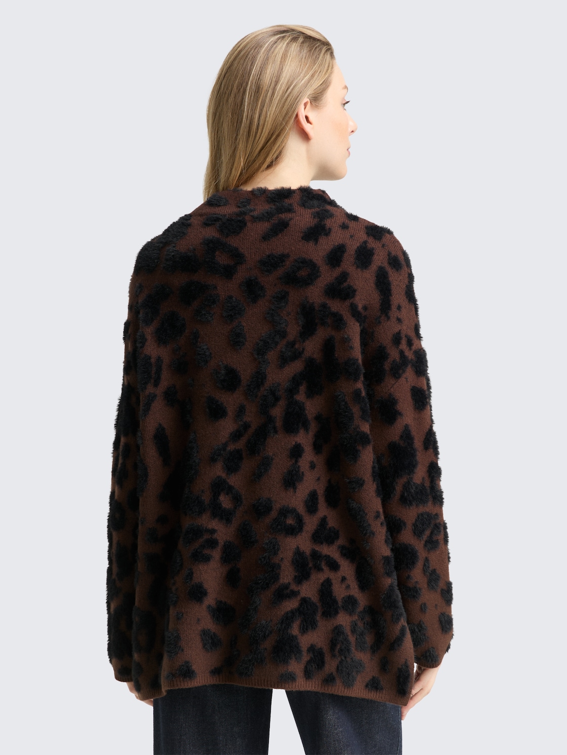 Thumbnail - TOM TAILOR Damen Oversize Strickpullover mit Leo-Muster, braun, Animalprint, Gr. XL