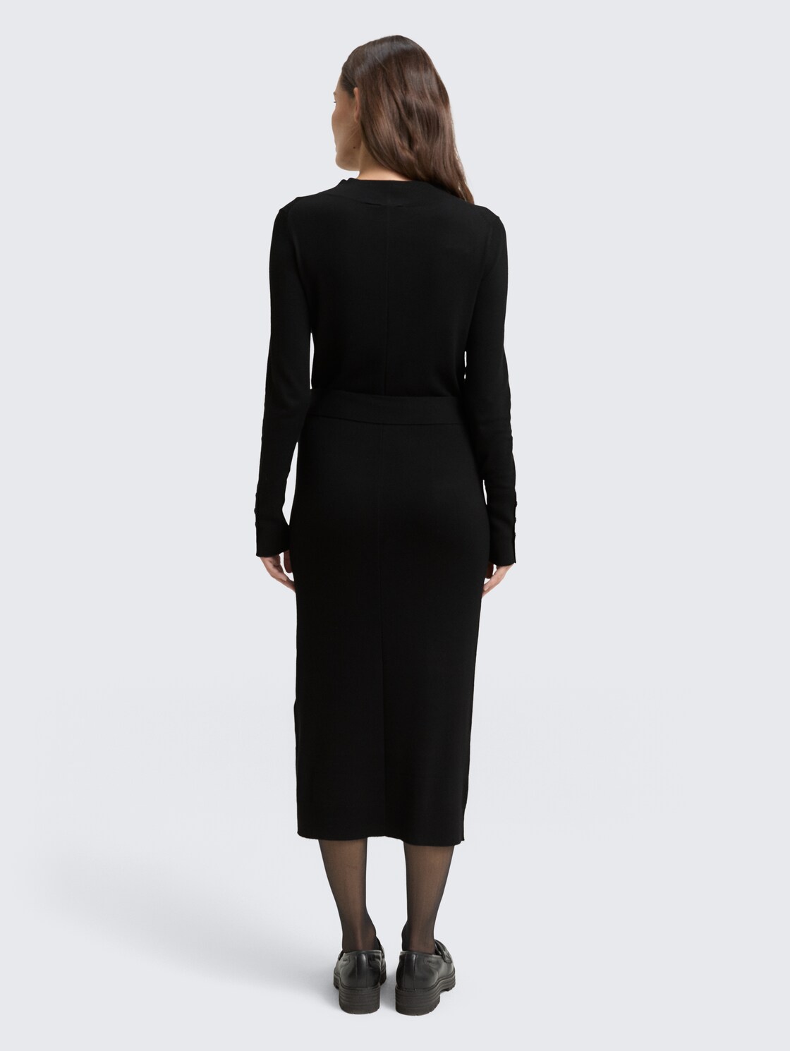 Thumbnail - TOM TAILOR Damen Fitted Midi-Kleid mit Gürtel, schwarz, Uni, Gr. 34
