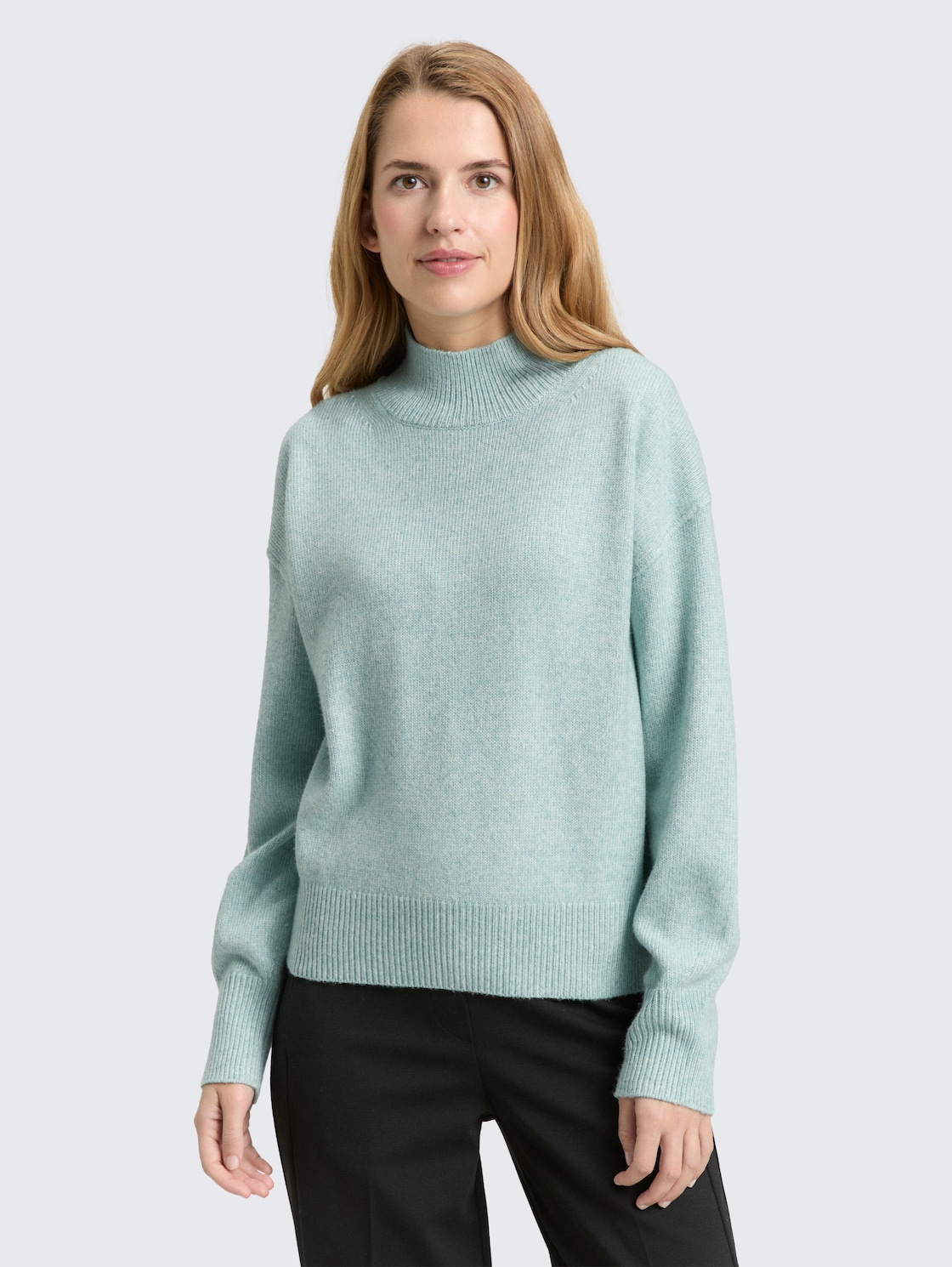 Thumbnail - TOM TAILOR Damen Oversize Strickpullover mit Stehkragen, blau, Meliert, Gr. XXXL