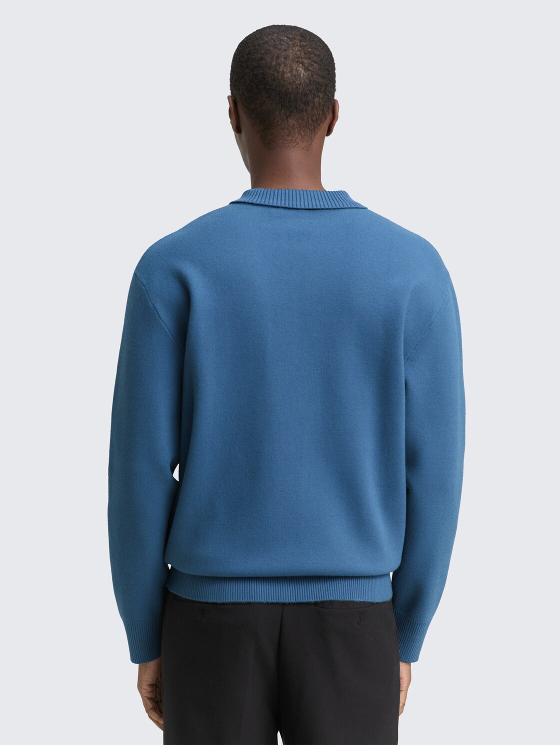 Thumbnail - TOM TAILOR DENIM Herren Relaxed Fit Strickpullover mit Polokragen, blau, Uni, Gr. XS