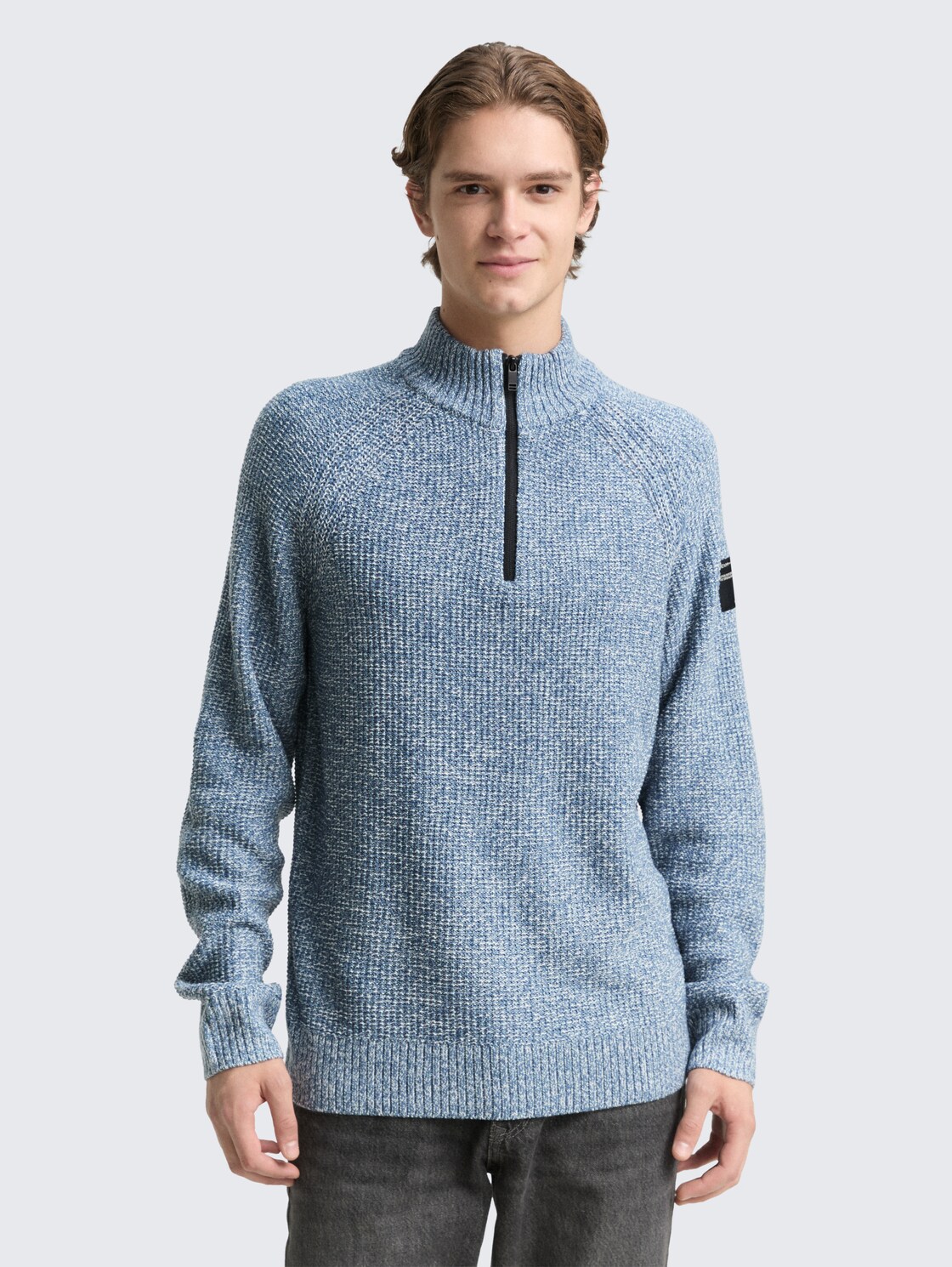 Thumbnail - TOM TAILOR DENIM Herren Troyer Strickpullover, grün, Meliert, Gr. XL