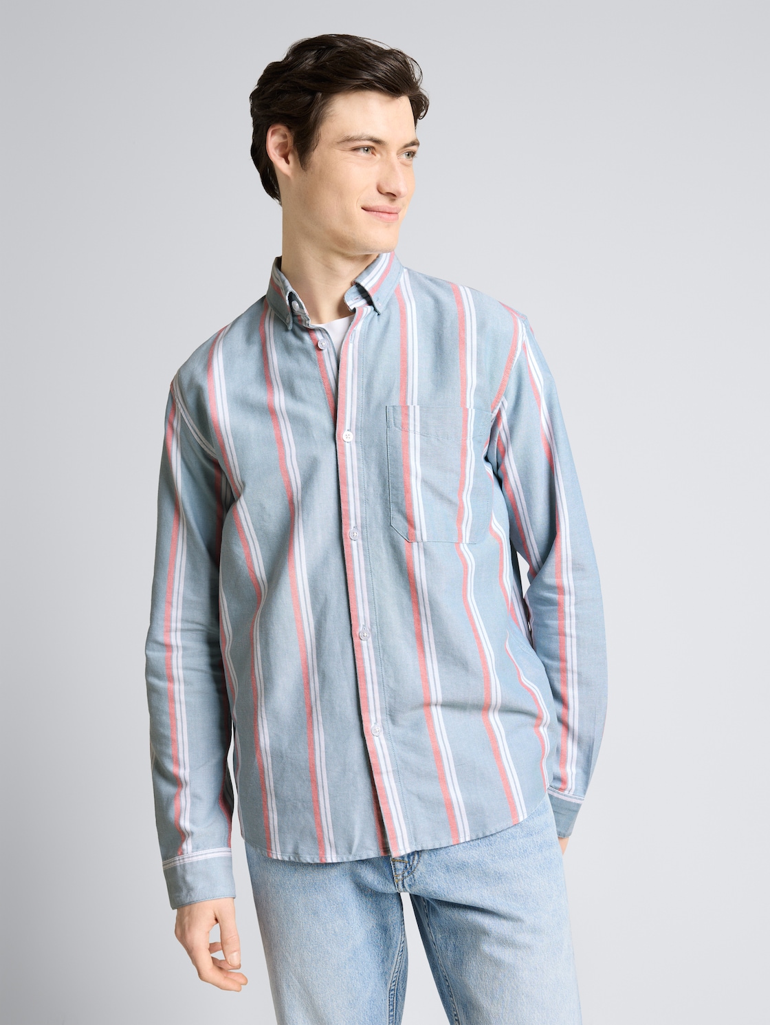 Thumbnail - TOM TAILOR DENIM Herren Relaxed Fit Hemd aus Baumwolle, blau, Gestreift, Gr. S