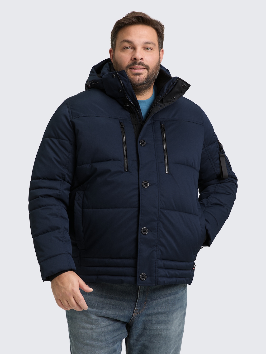 Thumbnail - TOM TAILOR Herren Plus Size - Pufferjacke mit abnehmbarer Kapuze, blau, Uni, Gr. 4XL