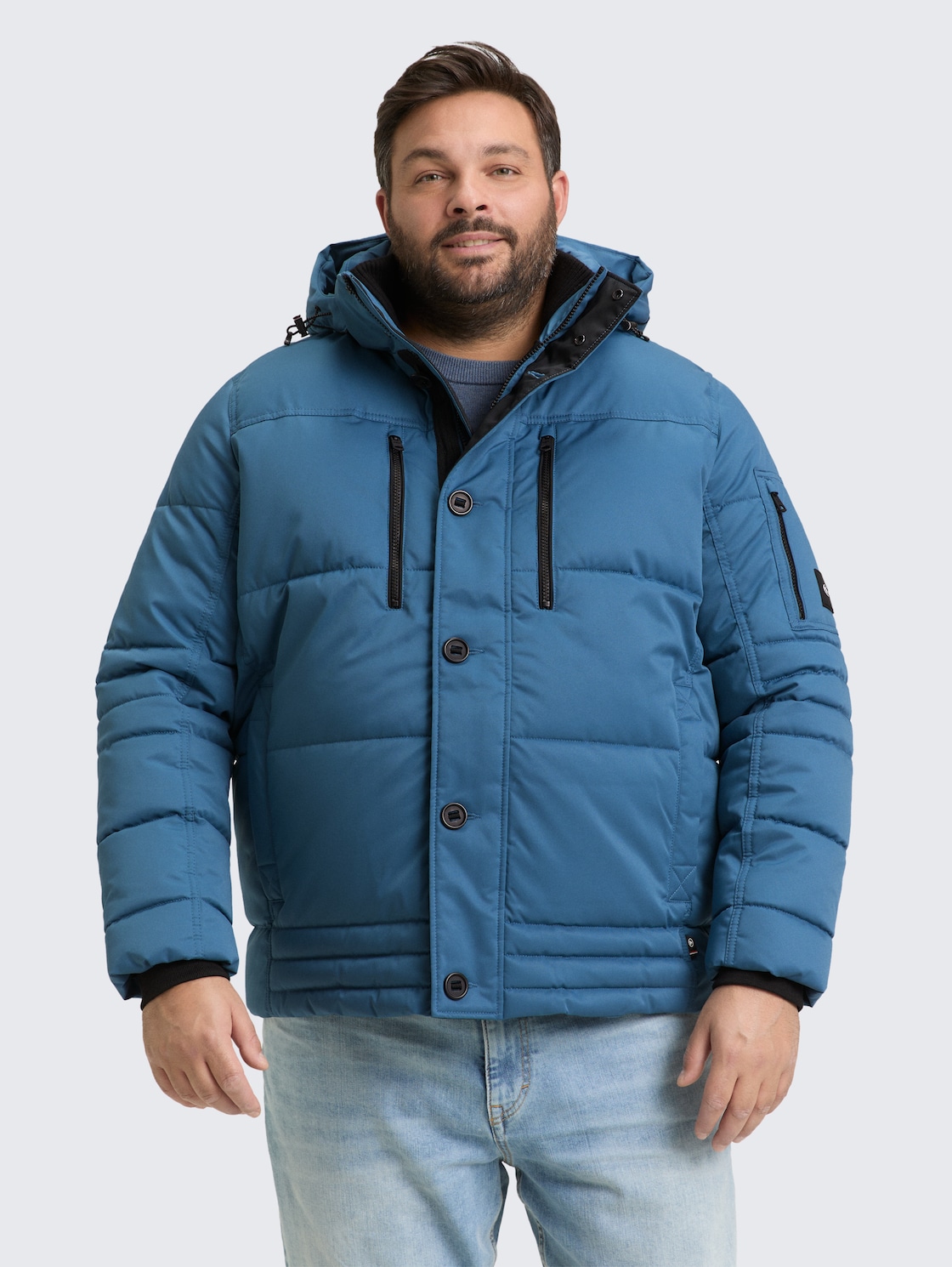 Thumbnail - TOM TAILOR Herren Plus Size - Pufferjacke mit abnehmbarer Kapuze, blau, Uni, Gr. 5XL