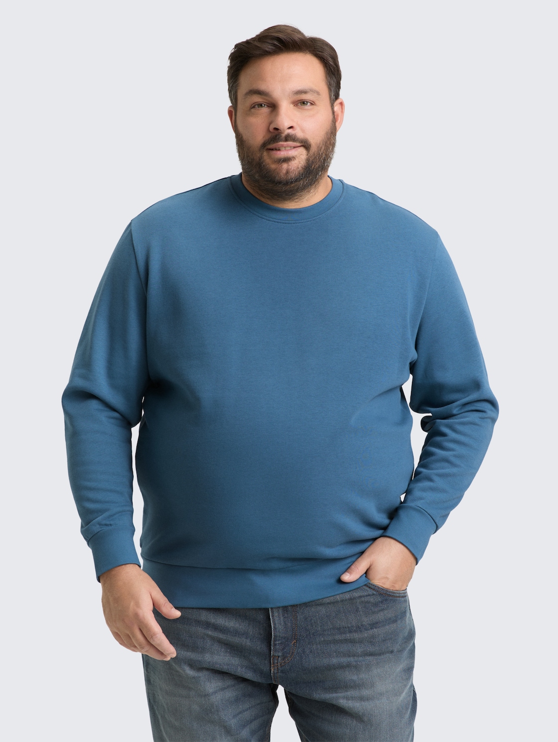 Thumbnail - TOM TAILOR Herren Plus Size - Basic Sweatshirt in Unifarben, blau, Uni, Gr. 3XL
