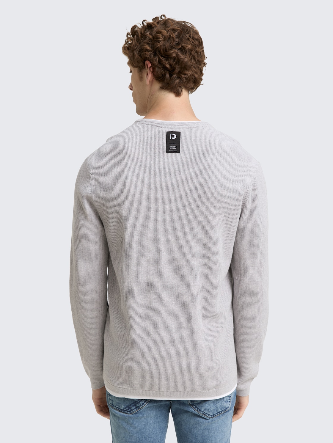 Thumbnail - TOM TAILOR DENIM Herren 2-in-1 Strickpullover aus Baumwolle, grau, Meliert, Gr. M