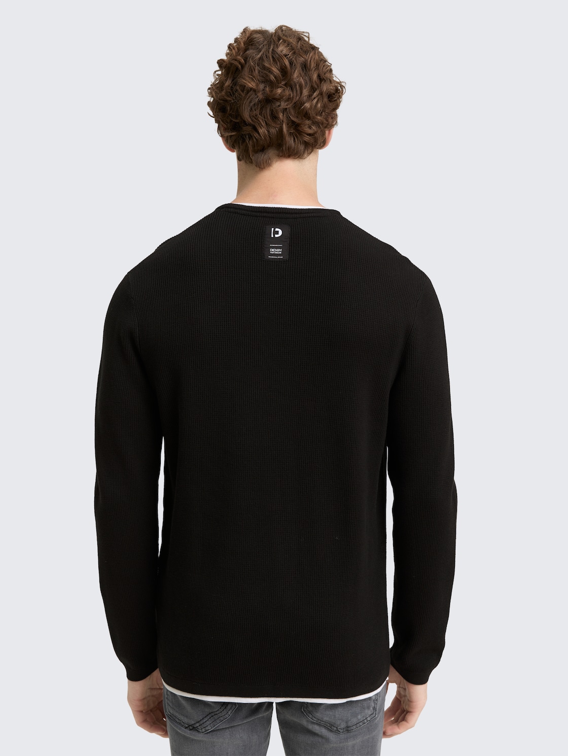 Thumbnail - TOM TAILOR DENIM Herren 2-in-1 Strickpullover aus Baumwolle, schwarz, Uni, Gr. XXL