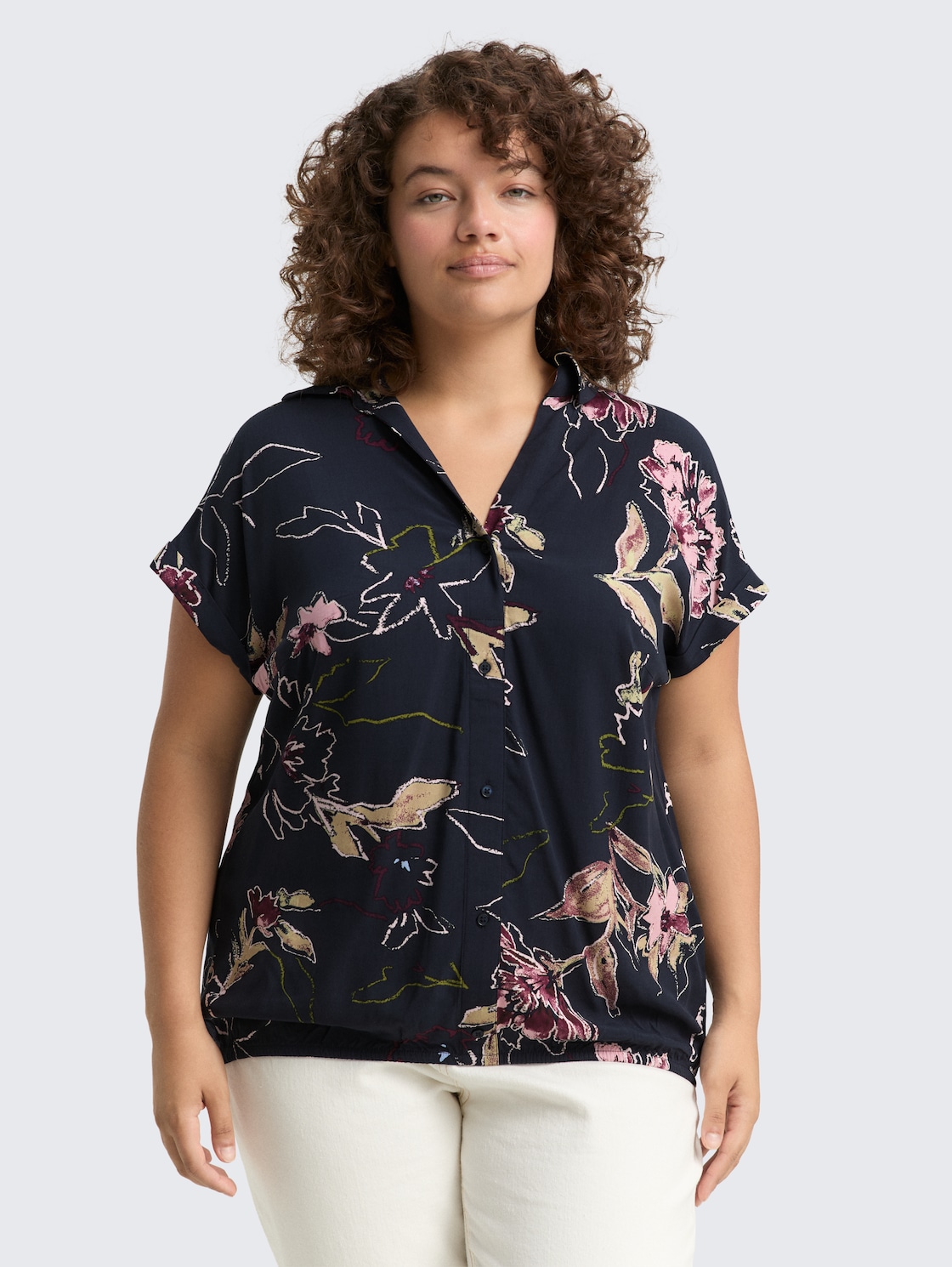 Thumbnail - TOM TAILOR Damen Plus Size - Bluse mit Blumenmuster, blau, Geblümt, Gr. 48
